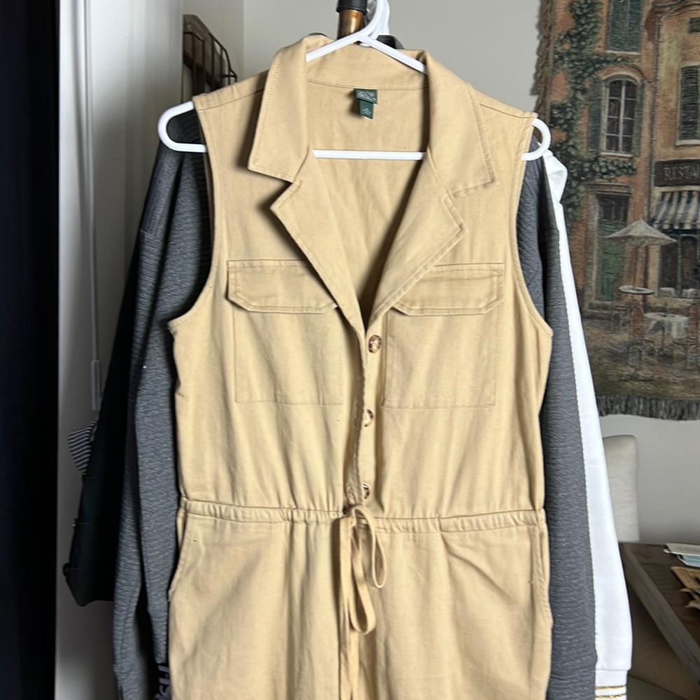 Tan Jumpsuit sleeveless drawstring